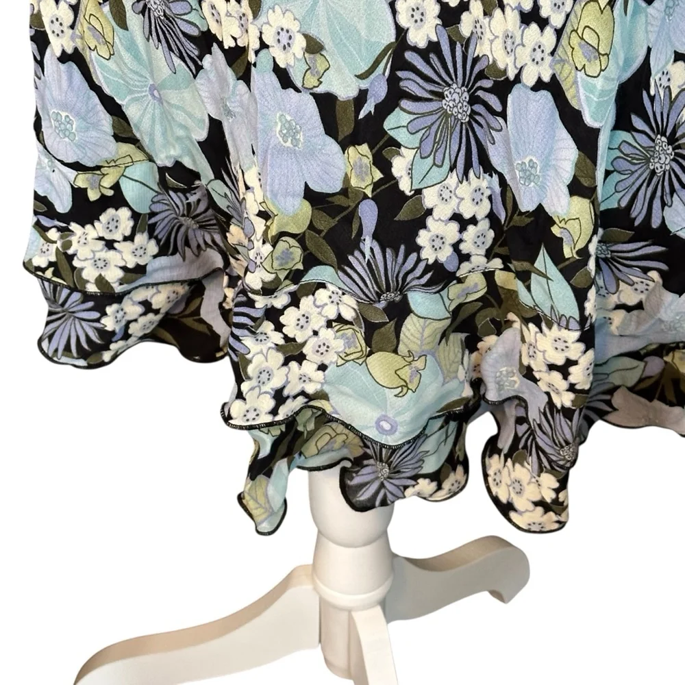 Y2K ruffle hem slip dress blue floral Twyla Blu - Picture 4 of 5